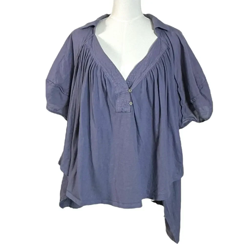 Free People Bohemian Billowy Oversized Sunray Babydoll Top Blue Granite Large - Picture 13 of 14